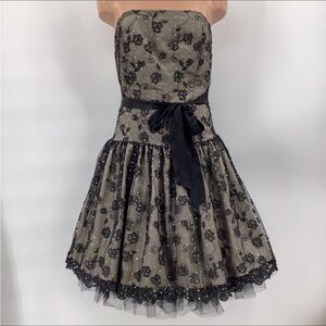Jessica McClintock Sheer Black Sequins Floral Prom Party Dress Y2K